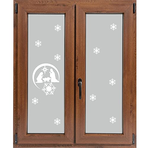 Aufkleber Schneeflocken Jesus Maria Josef für Weihnachten Glasaufkleber DIY Fenster Dekoration Vinyl Farbe wählbar Code I0082 (weiß) von Generico