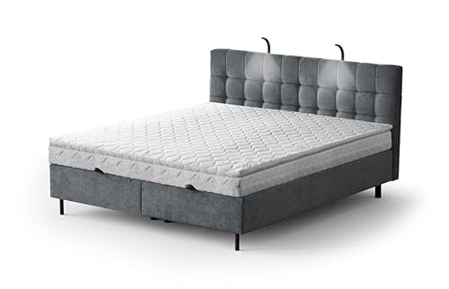 Moderne Boxspringbett NUMA Bett mit Bettkasten Ziernähten Bonell Matratze H3 Federkern Polsterbett Doppelbett Schlafzimmer (Grey - Aston 13, 140 x 200 cm) von Generisch