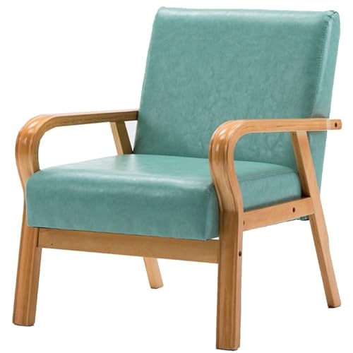 Moderner Akzentstuhl aus der Mitte des Jahrhunderts mit Armlehnen, PU-Leder, gepolsterter Lounge-Sessel mit Holzrahmen und weichem Kissen für Wohnzimmer, Schlafzimmer, Grün von Generisch