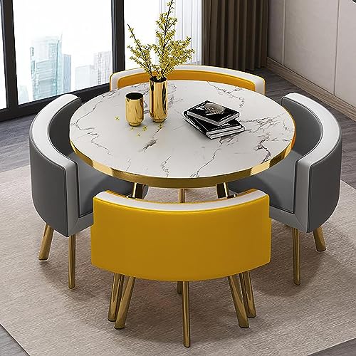 Runder Esstisch und Stuhl-Set, 80 cm Durchmesser, perfekt für Zuhause, Büro oder Konferenzraum, inklusive 4 Stühlen, Familien- oder Geschäftsempfangsmöbel von Generisch