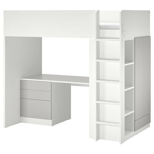 SMÅSTAD Hochbett 90x200 cm weiß grau/mit Schreibtisch mit 4 Schubladen von Generisch