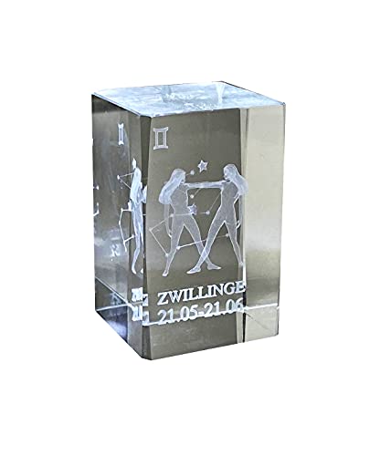 ZWILLING 3D Glas Kristall Quader XL Sternzeichen im Hochformat - von WWW.Vienna-Fashion.at - Wien Österreich Austria - Setzkasten Deko Vitrine (Zwilling) von Generisch