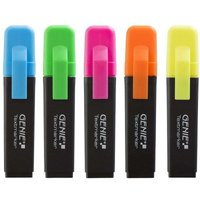 5x Genie Textmarker 5 Farben Neon Marker Set Highlighter Stifte Leuchtmarker von Genie
