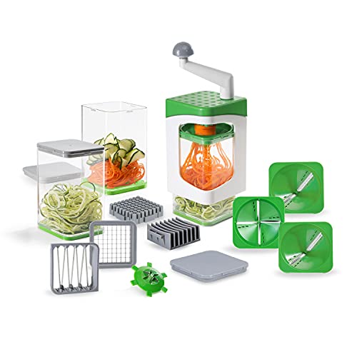 Genius Nicer Dicer Julietti Spiralschneider 17-tlg - Zoodle Maker + Würfelschneider in einem Set für Spiralen und Würfel | enthält 7 Schneideinsätze & 3 Auffangbehälter 1200ml von Genius