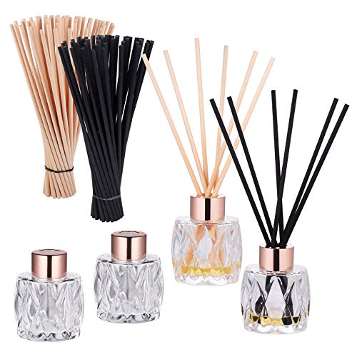 4Stück Glasdiffusorflaschen Set, Glasflaschen für Raumduft Diffusor mit 100Stück Rattanstäbchen, Diamond Design Leere Diffusorflasche mit Duftstäbchen, Behälter für Ätherische Öle von Fentar