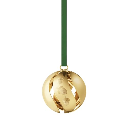 Georg Jensen 2023 Kugel Weihnachtsschmuck mit Zwei Bändern - 18 Karat Gold Plattiert Saisonal Ornament - Hängende Dekoration von Sanne Lund Traberg von Georg Jensen