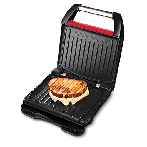 George Foreman Kontaktgrill & Panini- / Sandwichgrill [Größe 28x17cm - für 5 Portionen] Family Steel Rot (für Fleisch, Fisch und Gemüse, Panini und Sandwichmaker, Reduziert bis zu 42 % Fett) 25040-56 von George Foreman