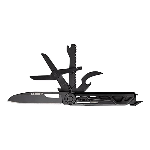 Gerber Taschenmesser mit 7 Funktionen, Multitool mit glatter Klinge, Mit Schere und Säge, ArmBar Scout, Schwarz/Grün, Edelstahl/Aluminium, 1064404 von Gerber