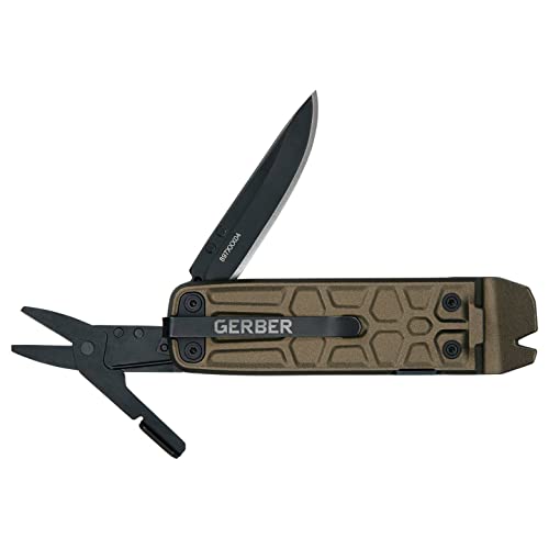 Gerber Multi-Tool mit 7 Funktionen, Messer mit glatter Klinge und Gürtelclip, Lockdown Slim Pry, Gusseisen/5Cr15MoV, Bronze, 30-001737 von Gerber