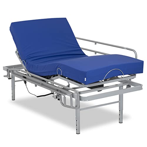 Gerialife - Pflegebett elektrisch verstellbar mit verstellbaren Beinen, Pflegematratze mit Kaltschaumkern und wasserdichtem Bezug HR (80x190 + Geländer) von Gerialife