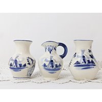 3 Kleine Vasen Im Set - 3Er Keramikvasen Delft Windmühle Blau Weiß von Gernewieder