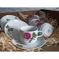 6 X Alte Kaffeetasse Mit Untertasse/Teetasse Tasse Rosendekor Kahla Porzellan von Gernewieder