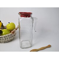 Glaskanne Aus Den 90Ern - Kanne Glas | Milchkanne Saftkrug 1L Mit Rotem Deckel von Gernewieder