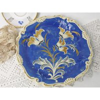 Vintage Zierteller/Zauberhafter Obstteller Prunkteller Blau Gold 40Er Blumen Ø 28, 5 Shabby Bavaria von Gernewieder