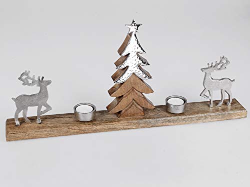 Geschenk-Himmel Kerzenhalter Hirsch mit Baum auf Mango - Holz und Alu Elemente für Teelicht von Geschenk-Himmel