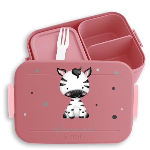 Kinder Bento Box Midi Lunchbox für Mepal Bentobox - Zebra mit Namen - 900 ml - Rosa von Geschenk mit Namen personalisiert by Shirtracer