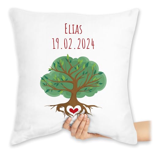 Kissen 40x40 Zierkissen - Geschenk Taufe Lebensbaum Geburt - 40 x 40 cm - Weiß - personalisiertes konfirmation zur taufgeschenke personalisierte taufgeschenk Kinder Kommunion Name Personalisieren von Geschenk mit Namen personalisiert by Shirtracer