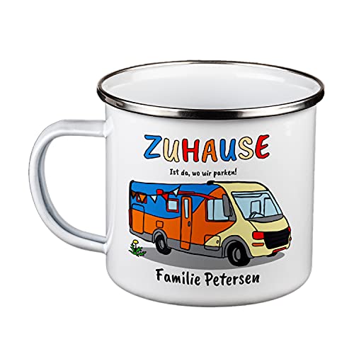 Geschenke 24 Emaille Tasse Camping personalisiert Zuhause ist (Wohnmobil): Emailletasse Outdoor, Tasse mit Spruch, Tasse lustig - Geburtstagsgeschenk, Vatertagsgeschenk, Partner Geschenke von Geschenke 24