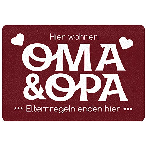 Geschenke 24 Fussmatte Oma Opa - Elternregeln Enden Hier” personalisiert (Rot, ohne Namen) - Fußmatte lustig, Fussmatte außen, Eingangstür Haustür - Geschenkidee für Großeltern von Geschenke 24