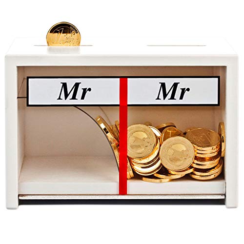 Spardose zur Hochzeit | Mr und Mr | Weiß | Lustiges Sparschwein für das Ehepaar I Originelles Geldgeschenk Hochzeitsgeschenk für das Brautpaar | Hochzeitskasse schwules Paar von Geschenke 24