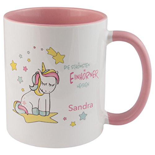 Geschenke 24 Tasse (rosa) - Die schönsten Einhörner heißen: personalisierte Kaffeetasse mit Spruch in rosa/Geschenkideen für Kaffeeliebhaber selbst gestalten mit Name und Einhorn Motiv von Geschenke 24