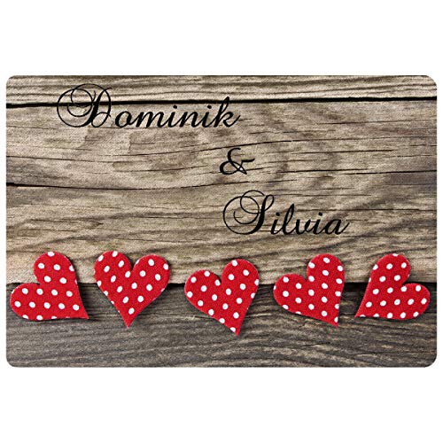 Personalisierte Fußmatte (Gepunktete Herzen): Fußmatten im Landhausstil mit Namen Bedrucken - Geschenkidee zur Hochzeit mit Personalisierung von Geschenke 24