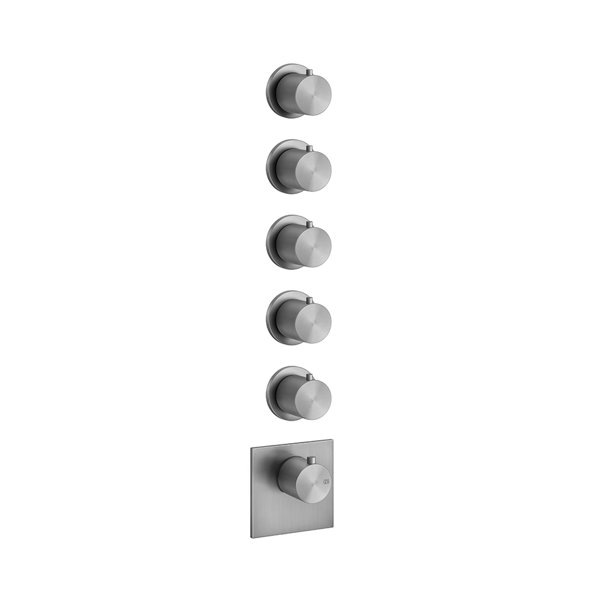Gessi 316 Fertigmontage-Set Unterputz-Thermostat, vertikalen Montage, 5 separate Wege, einzelne Rosetten, 54510, Farbe: Metall Schwarz gebürstet PVD von Gessi