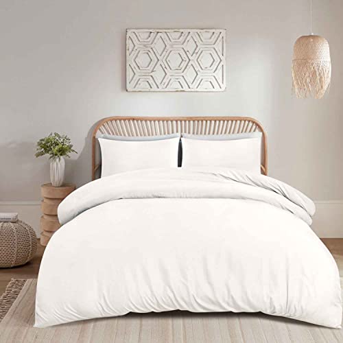 Ghazlan Bettwäsche-Set aus 100 % ägyptischer Baumwolle, Fadenzahl 200, 3-teiliges Bettwäscheset – luxuriöser und ultraweicher Satin-Bettbezug mit Kissenbezügen, weißes Bettwäsche-Set (Weiß, von Ghazlan