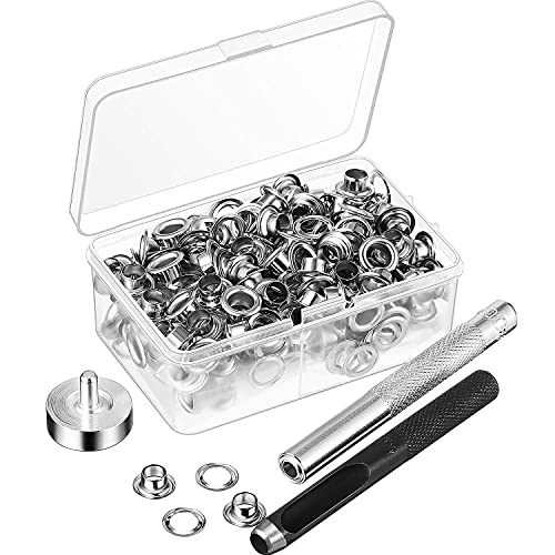 Ghulumn 100-teiliges Metall-Set, 7 mm, Ösenringe, Kit mit Montage-Stanzstange für DIY-Zubehör, Lederhandwerk, Kleidung, Reparatur von Ghulumn