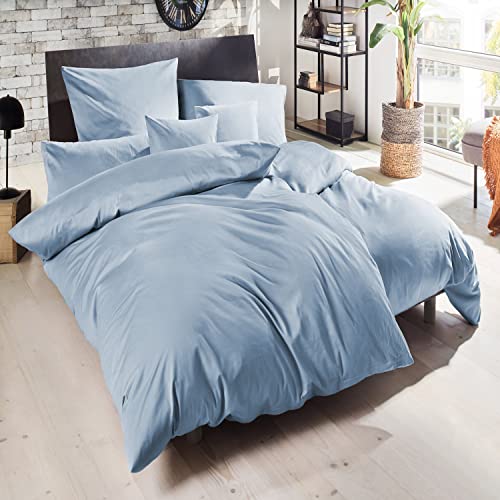 Giancasa Mako Satin Bettwäsche Uni seidig glatt weich Baumwolle Reißverschluss Schlafzimmer 200 X 200 cm 2 x Kissenbezug 80 x 80 cm blau von Giancasa