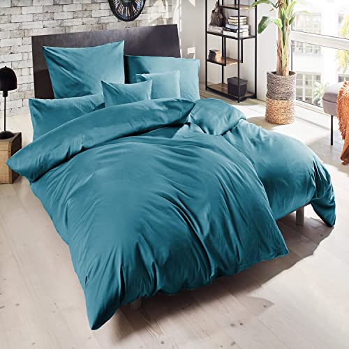 Giancasa Mako Satin Bettwäsche Uni seidig glatt weich Baumwolle Reißverschluss Schlafzimmer 200 X 200 cm 2 x Kissenbezug 80 x 80 cm Smaragd blau von Giancasa