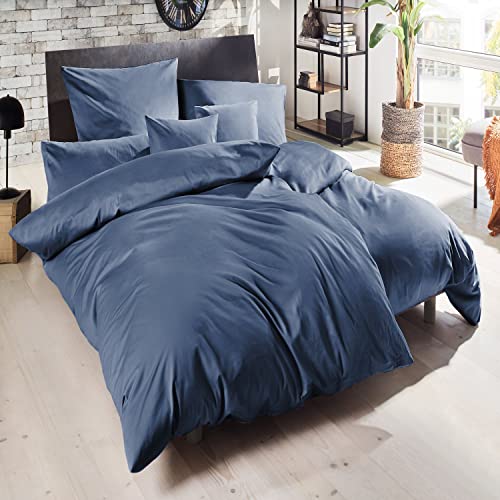 Giancasa Mako Satin Bettwäsche Uni seidig weich Baumwolle Reißverschluss Schlafzimmer 140 X 200 cm, 1 x Kissenbezug 70 x 90 cm blau von Giancasa