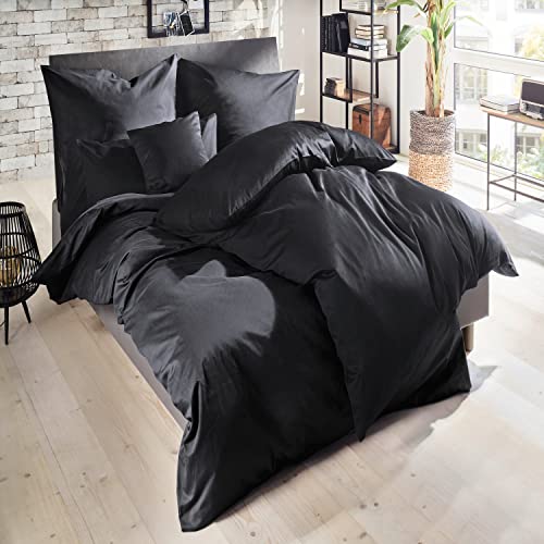 Giancasa Mako Satin Bettwäsche Uni seidig glatt weich Baumwolle Reißverschluss Schlafzimmer 200 X 200 cm 2 x Kissenbezug 80 x 80 cm schwarz von Giancasa