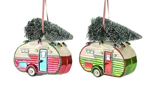 1 x Christbaumanhänger Wohnwagen mit Weihnachtsbaum Glas Höhe 10,5 cm von Giftcompany