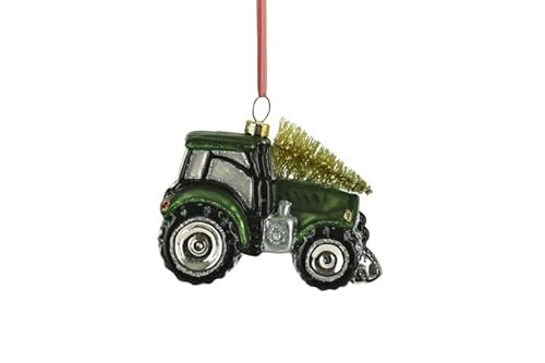 Christbaumanhänger Traktor mit Weihnachtsbaum Glas Höhe 8 cm von Giftcompany