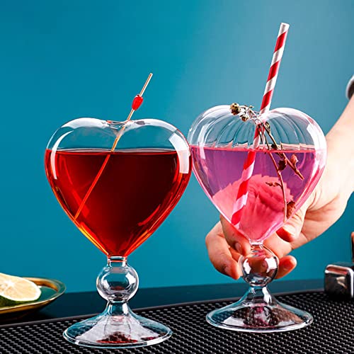 2 Stück Herzförmiges Cocktailglas, 240 Ml Weinglas mit Strohhalm, Klares Streifen-Trinkweinglas, Martini-Cocktailgläser, Kelchbecher, Säfte, Trinkglas für Hochzeit, Party, Zuhause,(#4) von GisooM