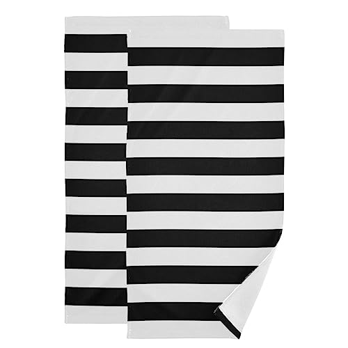 Schwarz und Weiß Handtuch – Klassische schwarz-weiß gestreifte Handtücher, moderne, einfache Badetücher, saugfähige Mikrofaser-Fingerspitzen-Handtücher für Badezimmer, Küche, 35.6x71.1 cm, 2er-Set von Giwawa