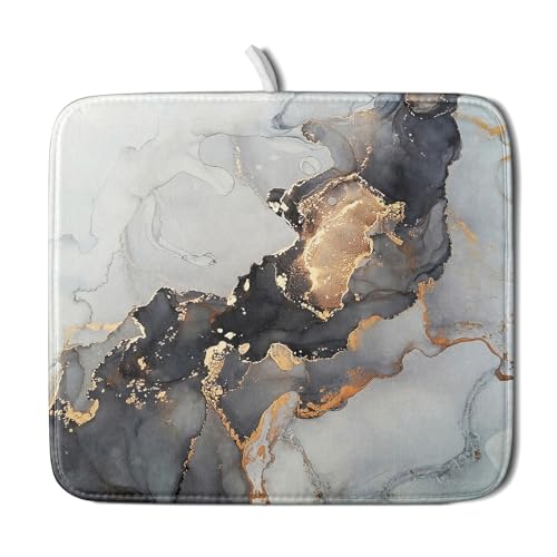 Schwarzer Marmor-Abtropfmatte, luxuriös, goldene Küchenthekenmatte, Mikrofaser, saugfähig, für Geschirr, Kaffee, Bar, 40,6 x 45,7 cm von Giwawa