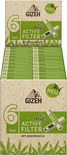 Gizeh 19685 Active Slim 6mm-Bio-Hanf & Gras-mit Kokoskohle 20 Boxen a 10 Filter, Papier von Gizeh