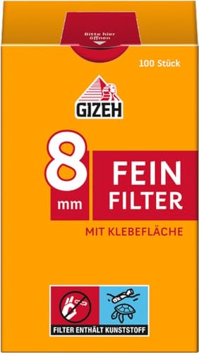 GIZEH Feinfilter 8 mm Durchmesser – Fine Filter mit Klebefläche für besseren Halt – 10er Pack á 100 Filter mit 15 mm Länge – Packung mit praktischem Verschluss von Gizeh