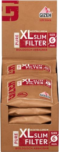GIZEH Pure XL Slim Filter 6 mm Durchmesser – 10er Pack á 120 Filter in 19 mm Länge – biologisch abbaubar – extra lang von Gizeh
