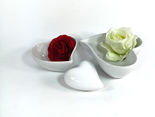 GlasArt 3er Set Blumenschale Dekoschale Pure White Herz weiß schlicht edel 8-16cm breit, Wohnzimmer Fensterbank, Keramik (3er Set (2xSchale, 1xDekoherz)) von Glas Art handmade