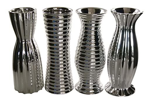 GlasArt 4er Set Keramik-Vase Silber-glänzend edel modern 22cm hoch, Wohnzimmer von Glas Art handmade