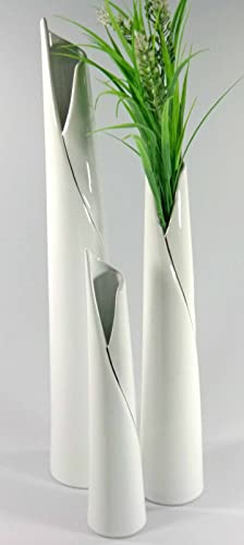 GlasArt Blumenvase Vase Pure White Schlank weiß schlicht edel 30-50cm hoch, Wohnzimmer Fensterbank, Keramik (40x7 cm) von Glas Art handmade