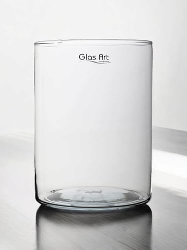Glasvase Dekovase Klarglas Zylinder Deko-Glasbehälter Glas-Gefäß 15cm/20cm hoch Wohnzimmer (15x15 cm) von Glas Art handmade