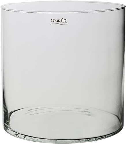 Glasvase Dekovase Klarglas Zylinder Deko-Glasbehälter Glas-Gefäß 15cm/20cm hoch Wohnzimmer (20x20 cm) von Glas Art handmade
