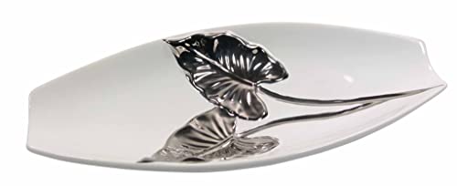 Dekoschale Silberblatt Obstschale Servierschale Tischdeko weiß 33,5cm lang, Keramik, Wohnzimmer von Glas Art handmade