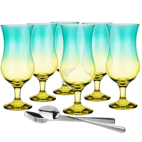 Glasmark KROSNO, 420ml, Set von 6, Glas für alkoholische Cocktails, Longdrinkgläser, Cocktailgläser, Trinkgläser, Partygläser, Perfekt für Zuhause, Restaurants und Partys, Teelöffel inklusive von G Glasmark KROSNO 1992