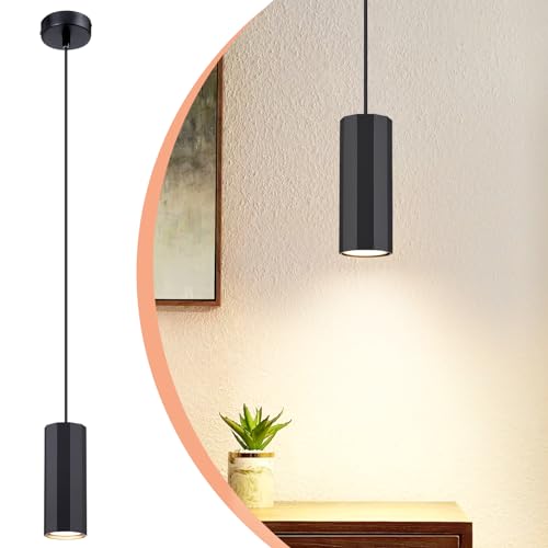 Glitzerlife Pendelleuchte Schwarz 1 Flammig Hängelampe - Pendellampe GU10 Wohnzimmer Modern Industrial Esszimmerlampe Hängend Metall Hängeleuchte für Esszimmer Innen Küche Schlafzimmer von Glitzerlife