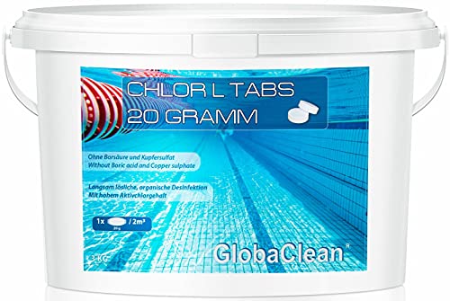GlobaClean 3 kg Chlortabletten für Pool 20g - langsamlösliche Chlor Tabletten von GlobaClean